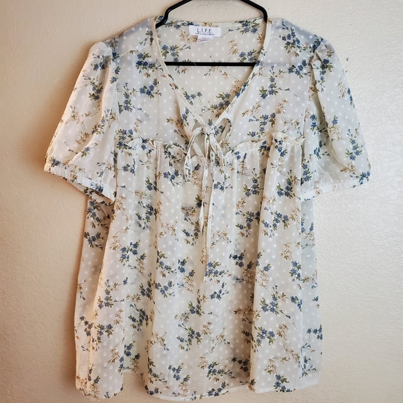 LIFE Floral Embroidered Boho Sheer Blouse - Picture 1 of 6